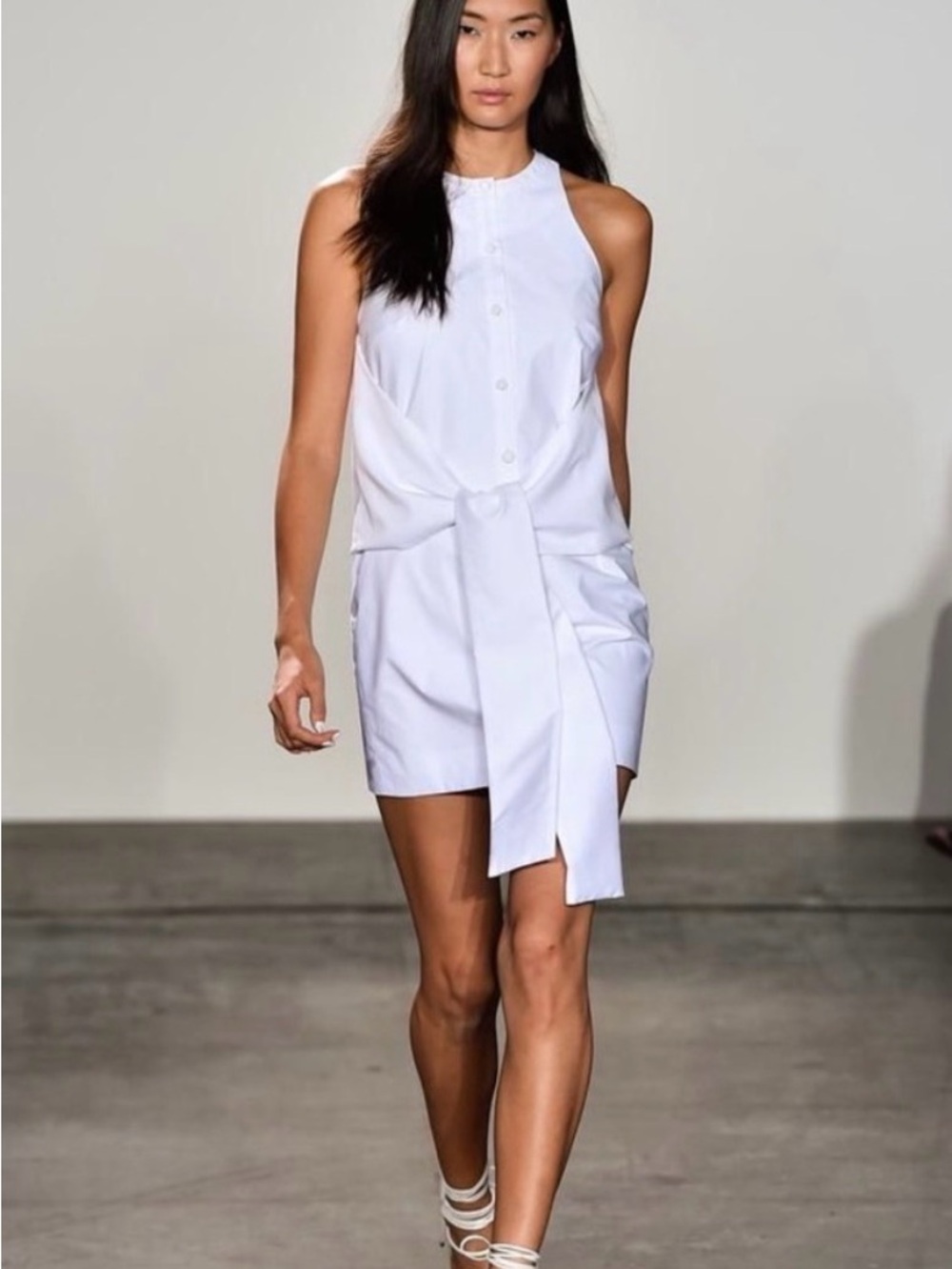 White Sleeveless Tie-Front Mini Dress - Classic Summer Style